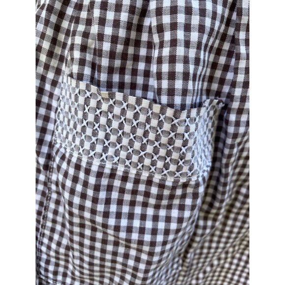 Vintage Half Apron Brown Gingham Checked Smocked Apron Farmhouse - Picture 10 of 10